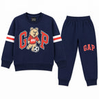 Boys navy blue fleece winter coord set with teddy bear design by lilcubspk, includes jacket and pants for ages 1 to 12 years.