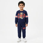 Boys navy blue fleece winter coord set with teddy bear design from GAP, includes top and pants for ages 1 to 12 years.