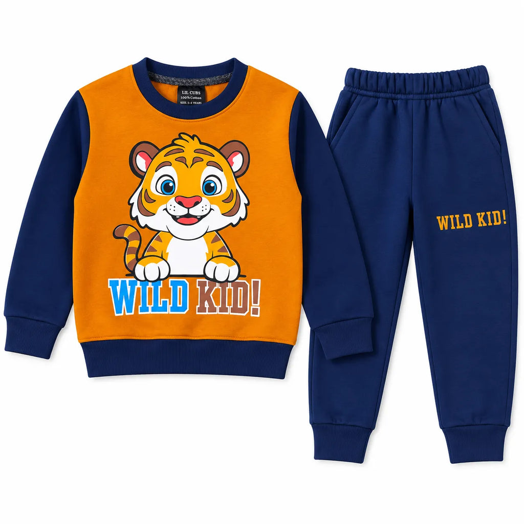 Boys Navy Blue & Mustard Wild Kid Winter Coord Set (2 Piece) - Size 1 - 12 Years
