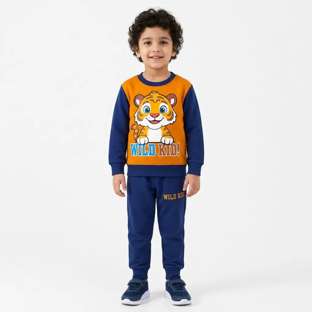 Boys Navy Blue & Mustard Wild Kid Winter Coord Set (2 Piece) - Size 1 - 12 Years
