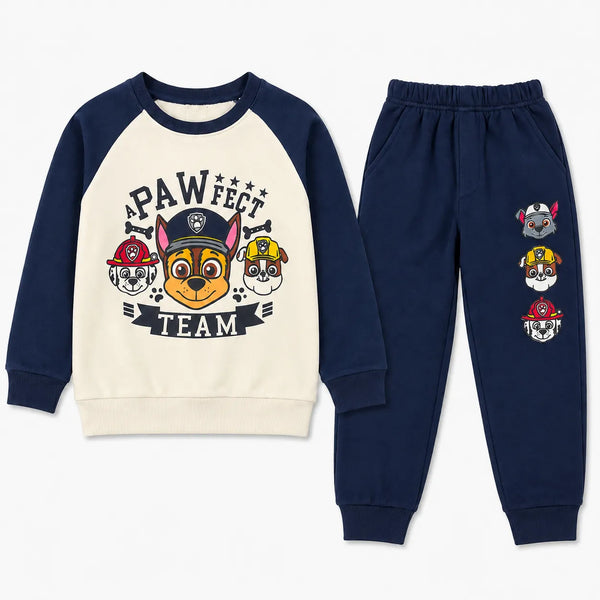 Boys Navy Blue & Off White Paw Team Winter Coord Set (2 Piece) - Size 1 - 12 Years