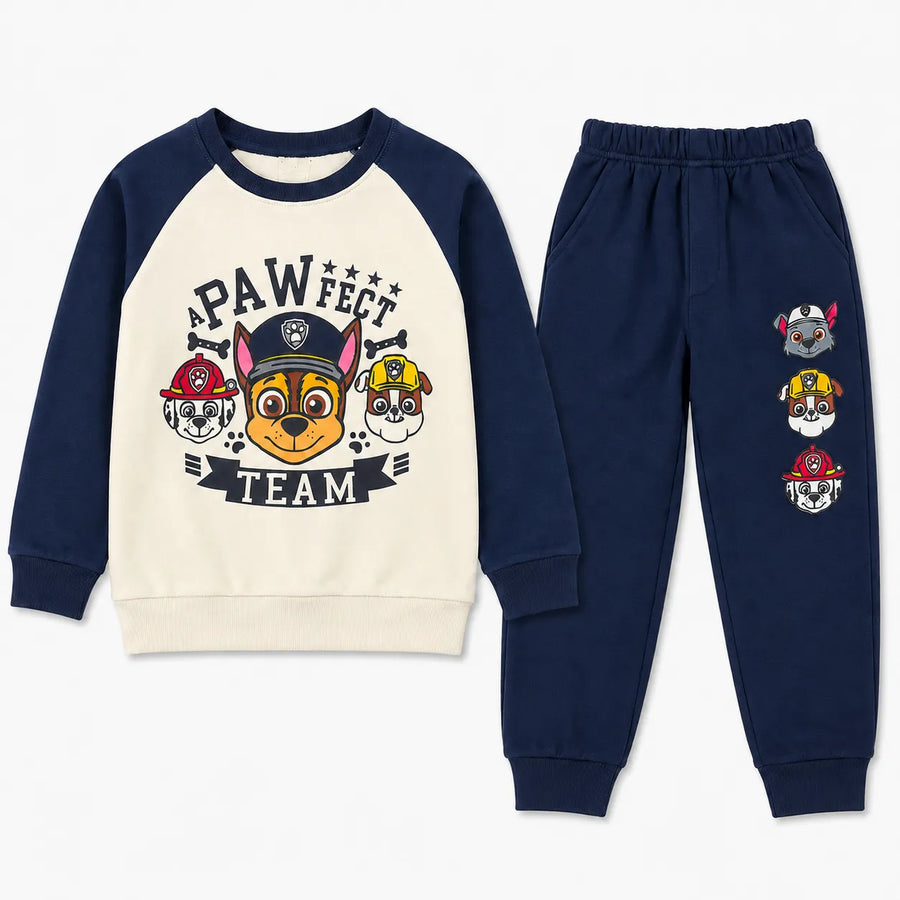 Boys Navy Blue & Off White Paw Team Winter Coord Set (2 Piece) - Size 1 - 12 Years