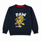Boy wearing navy blue Paw Patrol fleece winter coord set, 2-piece, in size 2 to 12 years, featuring Paw Patrol characters.