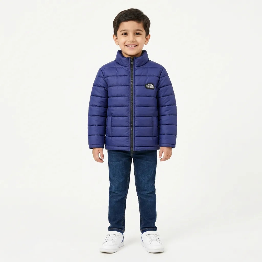 Boys Navy Blue Puffer Jacket – The North Face Print (Size 2 - 7 Years)
