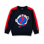 Boys navy blue space explorer winter 2-piece coord set by Lil' Cubs, featuring a hoodie and matching pants for ages 1 to 12 years.
