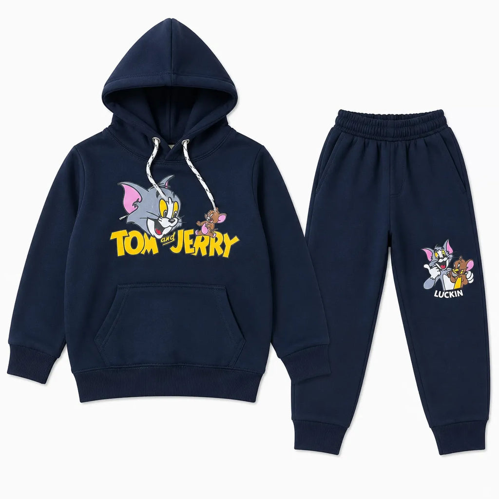Boys Navy Blue Tom & Jerry Winter Hoodie Coord Set (2 Piece) - Size 1 - 12 Years