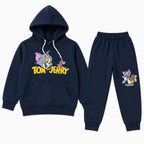 Boys navy blue Tom & Jerry winter hoodie coord set in fleece, size 1 to 12 years, featuring cartoon character design.