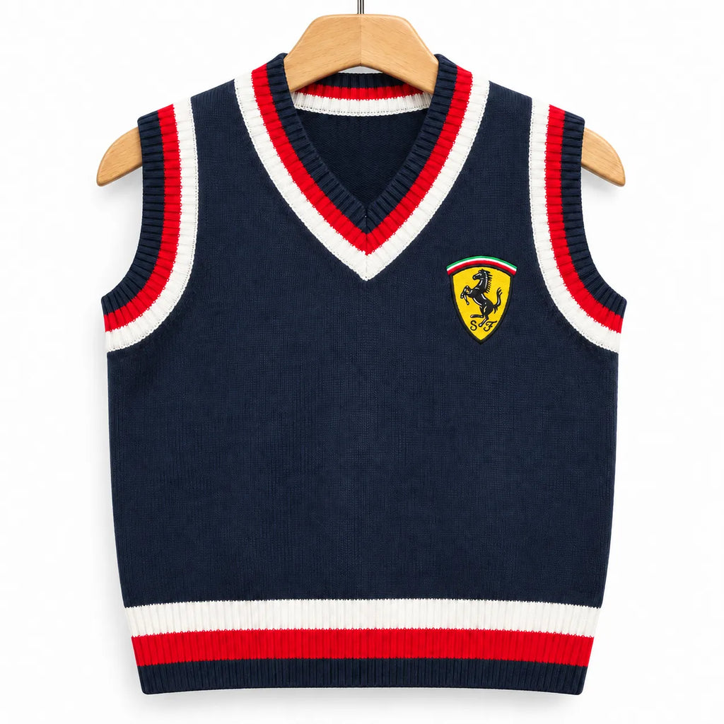 Boys Navy Blue Winter Sleeveless Sweater with Ferrari Print (Size 1 - 4 Years)