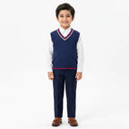 Boys Navy Blue Winter Sleeveless Sweater with V-Neck Pattern (Size 3 - 7 Years)