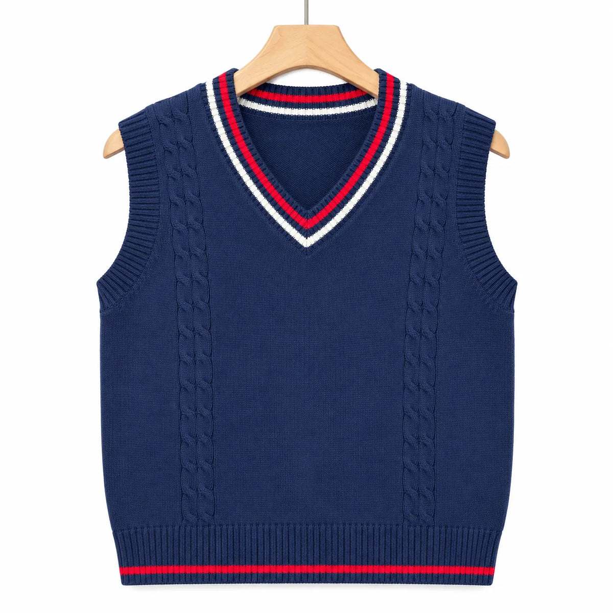 Boys Navy Blue Winter Sleeveless Sweater with V-Neck Pattern (Size 3 - 7 Years)