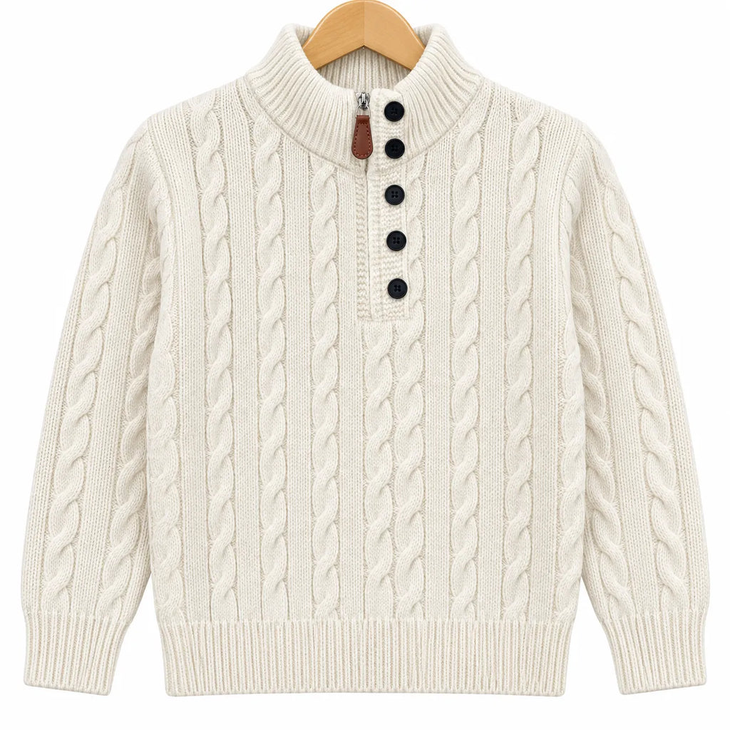 Boys Off-White Winter Sweater with Cable Knit Pattern (Size 1 - 4 Years)