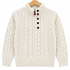 Boys Off-White Winter Sweater with Cable Knit Pattern (Size 1 - 4 Years)
