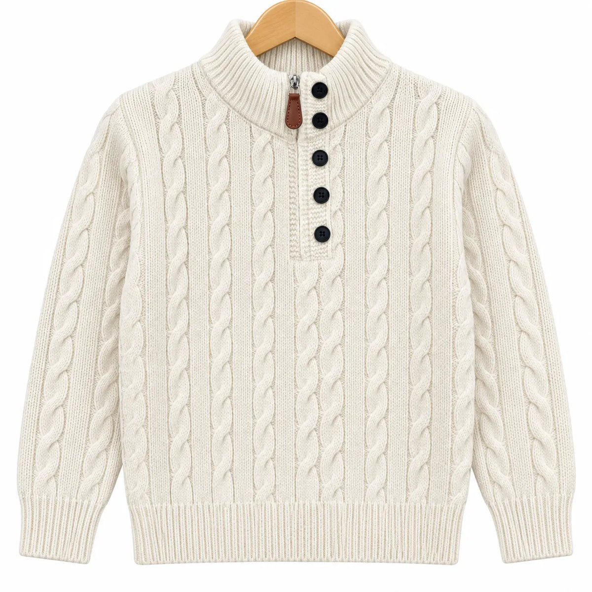 Boys Off-White Winter Sweater with Cable Knit Pattern (Size 1 - 4 Years)