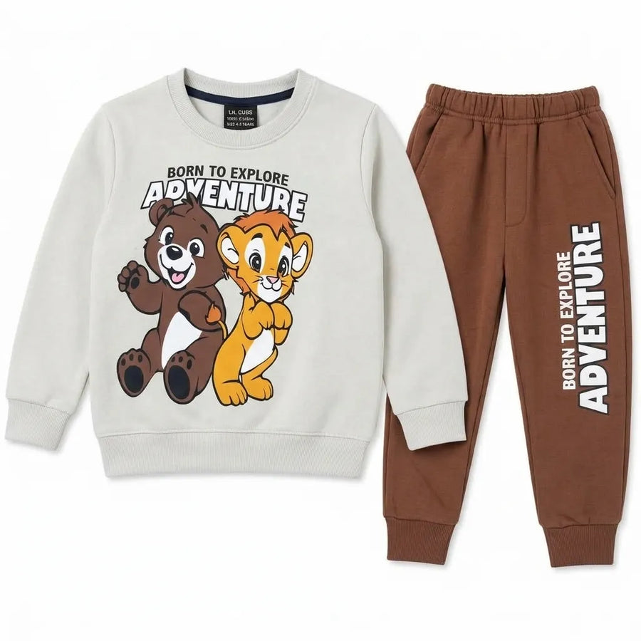 Boys Off White & Brown Simba Winter Coord Set (Size 1 - 12 Years)