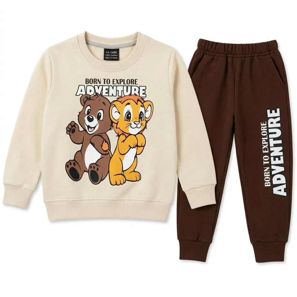 Boys Off White & Brown Simba Winter Coord Set (Size 1 - 12 Years)