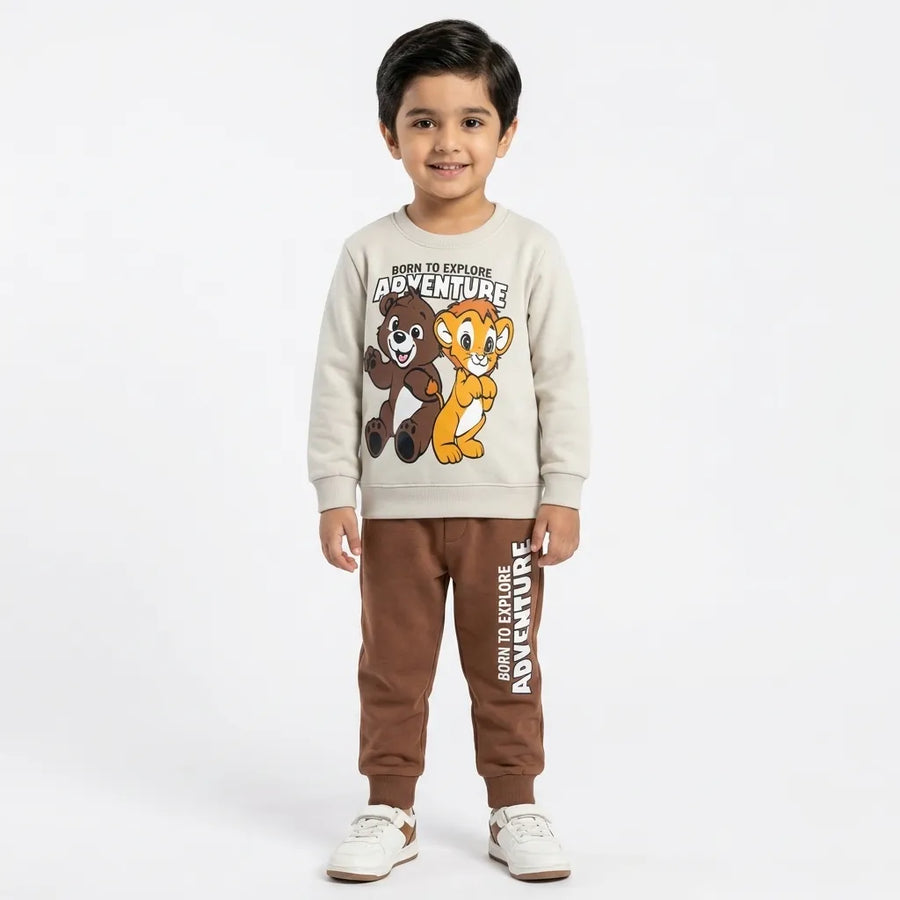 Boys Off White & Brown Simba Winter Coord Set (Size 1 - 12 Years)