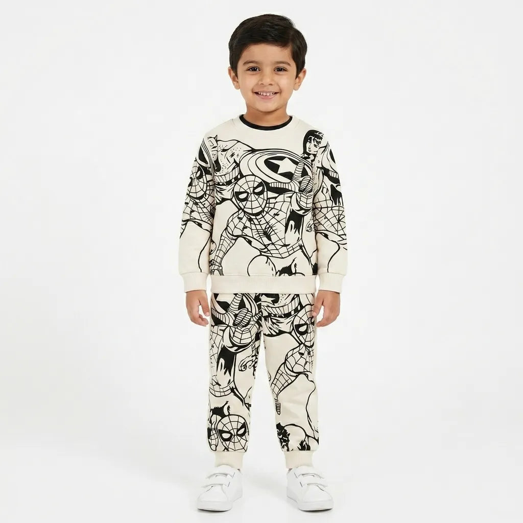 Boys Off White Spider Winter Coord Set (2 Piece) - Size 1 - 12 Years