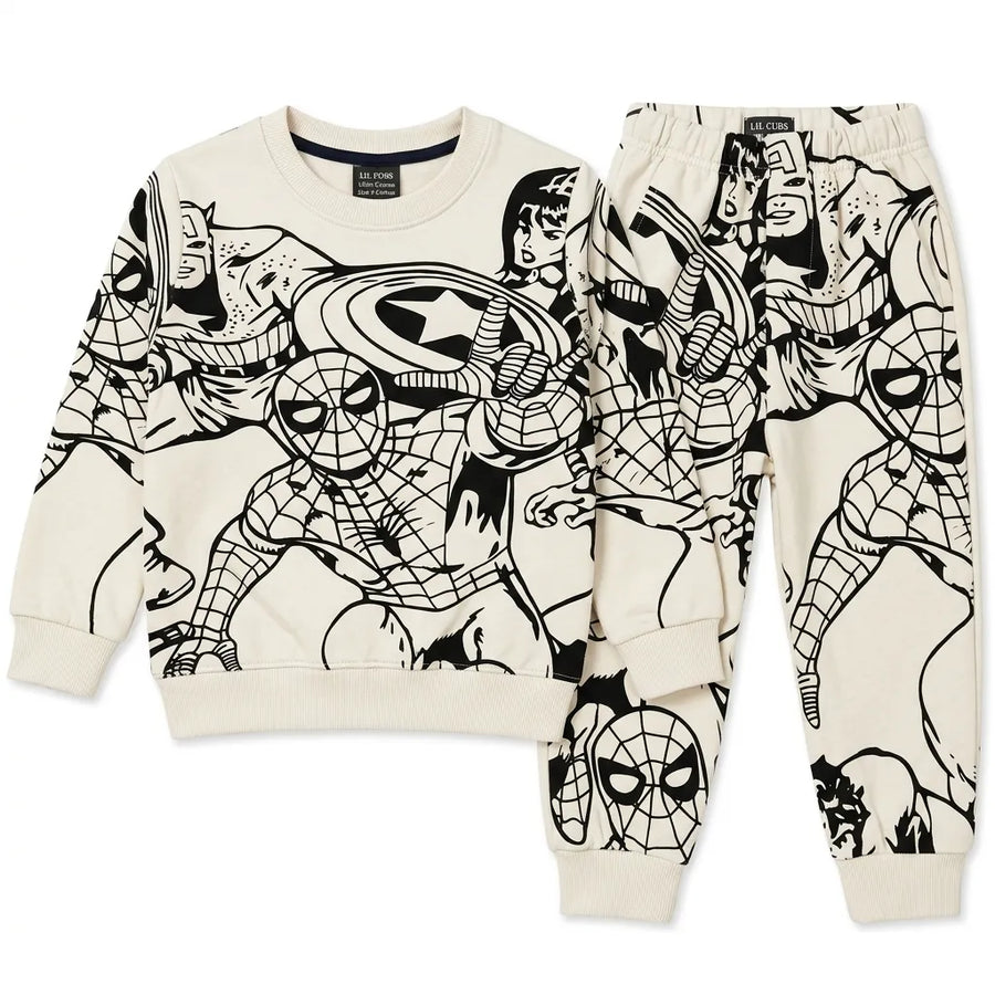 Boys Off White Spider Winter Coord Set (2 Piece) - Size 1 - 12 Years