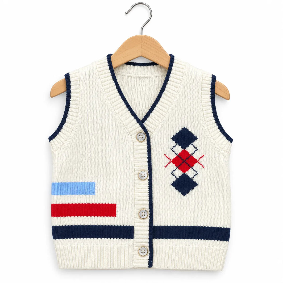 Boys Off White Winter Sleeveless Sweater (Size 6 Months - 3 Years)