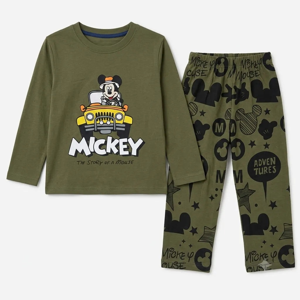Boys Olive Mickey & Car Summer Coord Set (2 Piece) - Size 1 - 12 Years