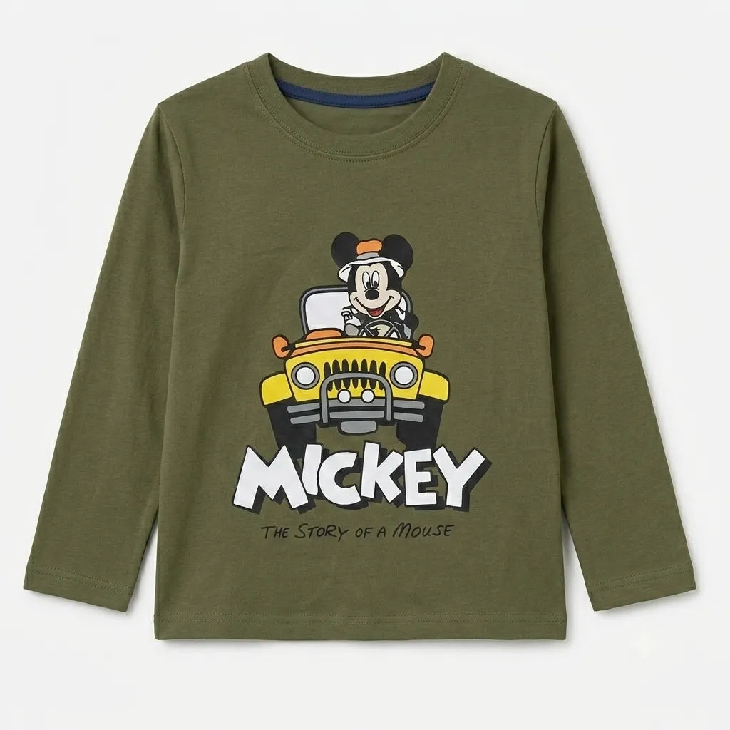 Boys Olive Mickey & Car Summer Coord Set (2 Piece) - Size 1 - 12 Years