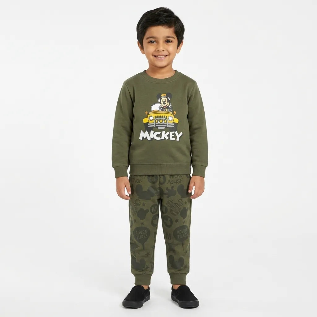 Boys Olive Mickey & Car Winter Coord Set (2 Piece) - Size 1 - 12 Years