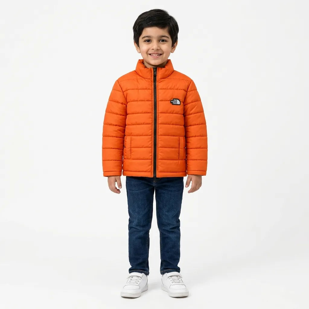 Boys Orange Puffer Jacket – The North Face Print (Size 2 - 7 Years)