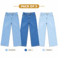Boys Pack of 3 Baggy Denim Jeans - Blue, Light Blue & Ice Blue (Size 1 - 14 Years)