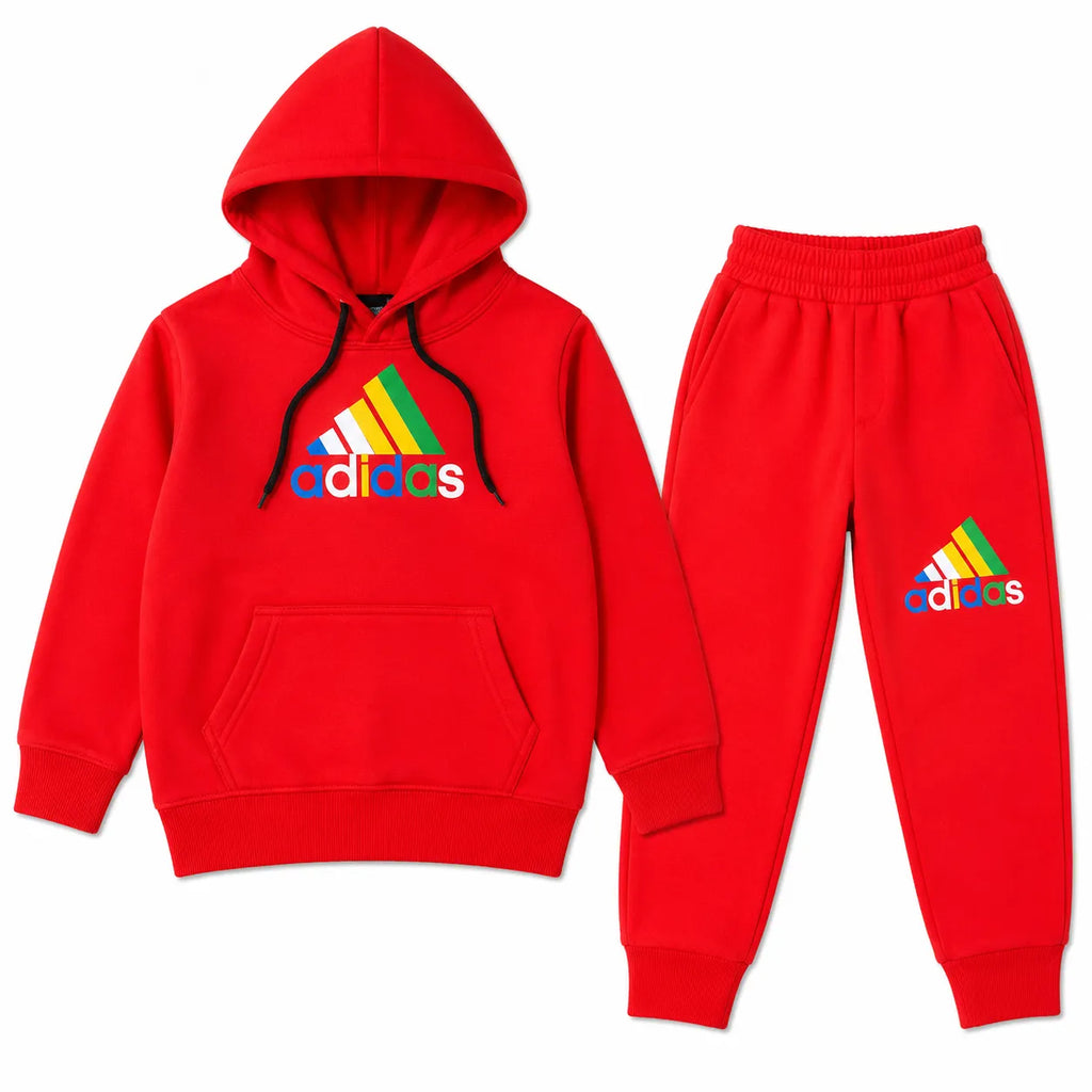 Boys Peach Red Adidas Winter Hoodie Coord Set (2 Piece) - Size 1 - 12 Years