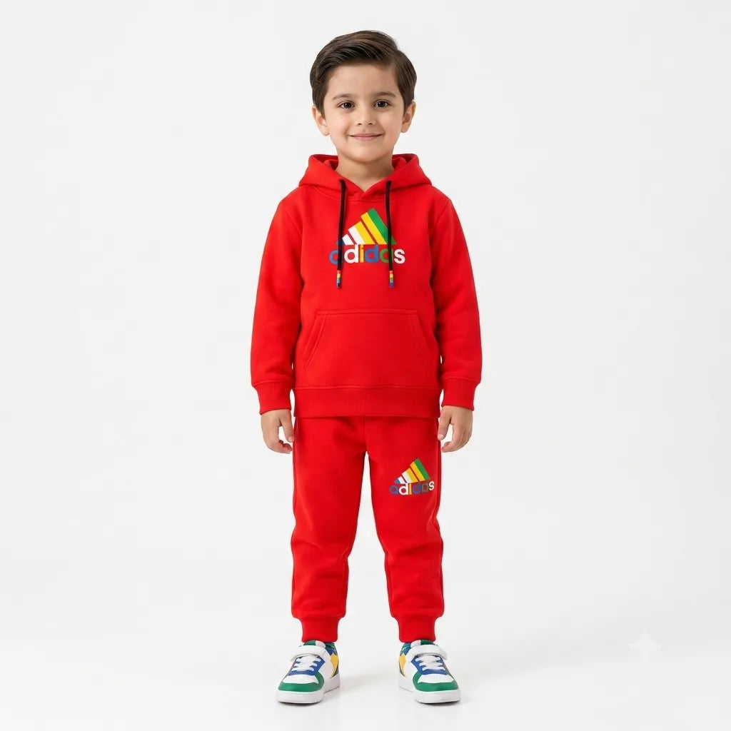 Boys Peach Red Adidas Winter Hoodie Coord Set (2 Piece) - Size 1 - 12 Years