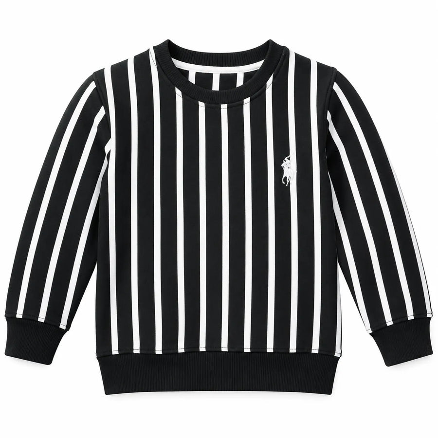 Boys Polo Print Striped White & Navy Blue Winter Sweatshirt (Size 9 Months - 12 Years)
