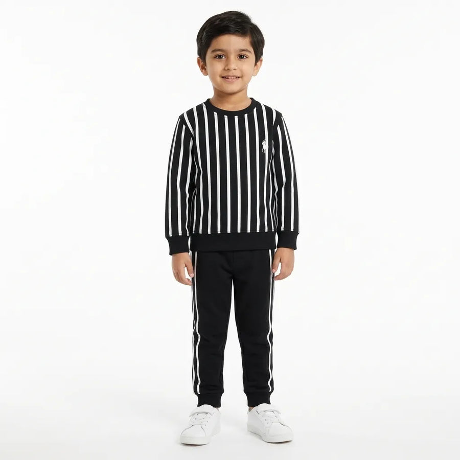 Boys Polo Print Striped White & Navy Blue Winter Sweatshirt (Size 9 Months - 12 Years)