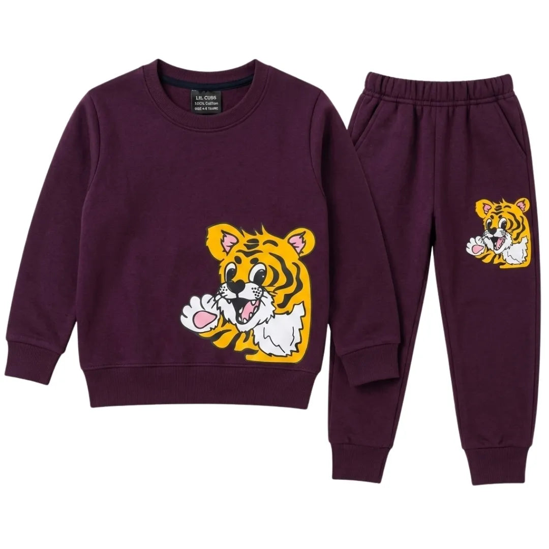 Boys Purple Tiger Winter Coord Set (2 Piece) - Size 1 - 12 Years
