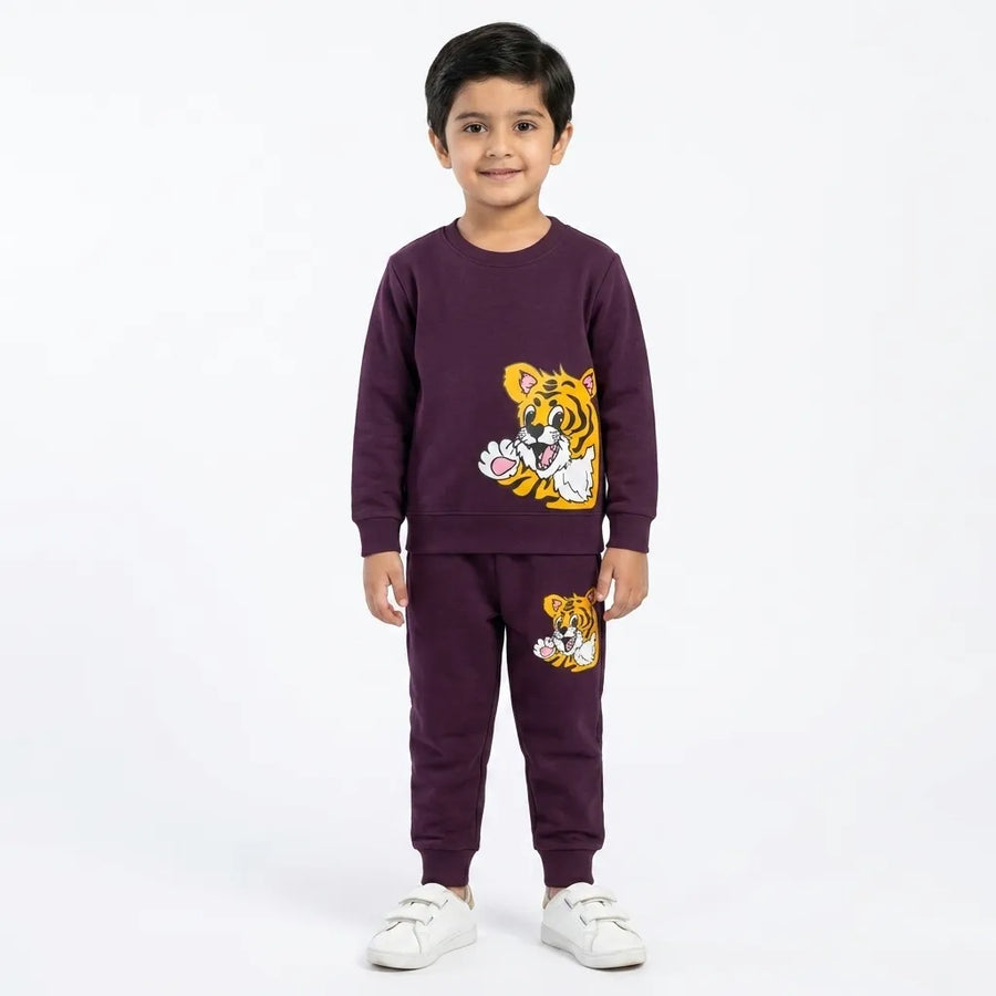 Boys Purple Tiger Winter Coord Set (2 Piece) - Size 1 - 12 Years