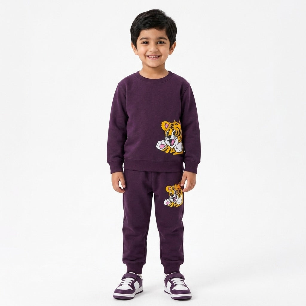 Boys Purple Tiger Winter Coord Set (2 Piece) - Size 1 - 12 Years