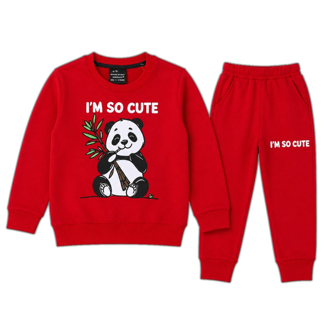 Boys Red Cute Panda Winter Coord Set (2 Piece) - Size 1 - 12 Years