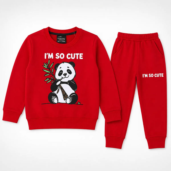 Boys Red Cute Panda Winter Coord Set (2 Piece) - Size 1 - 12 Years