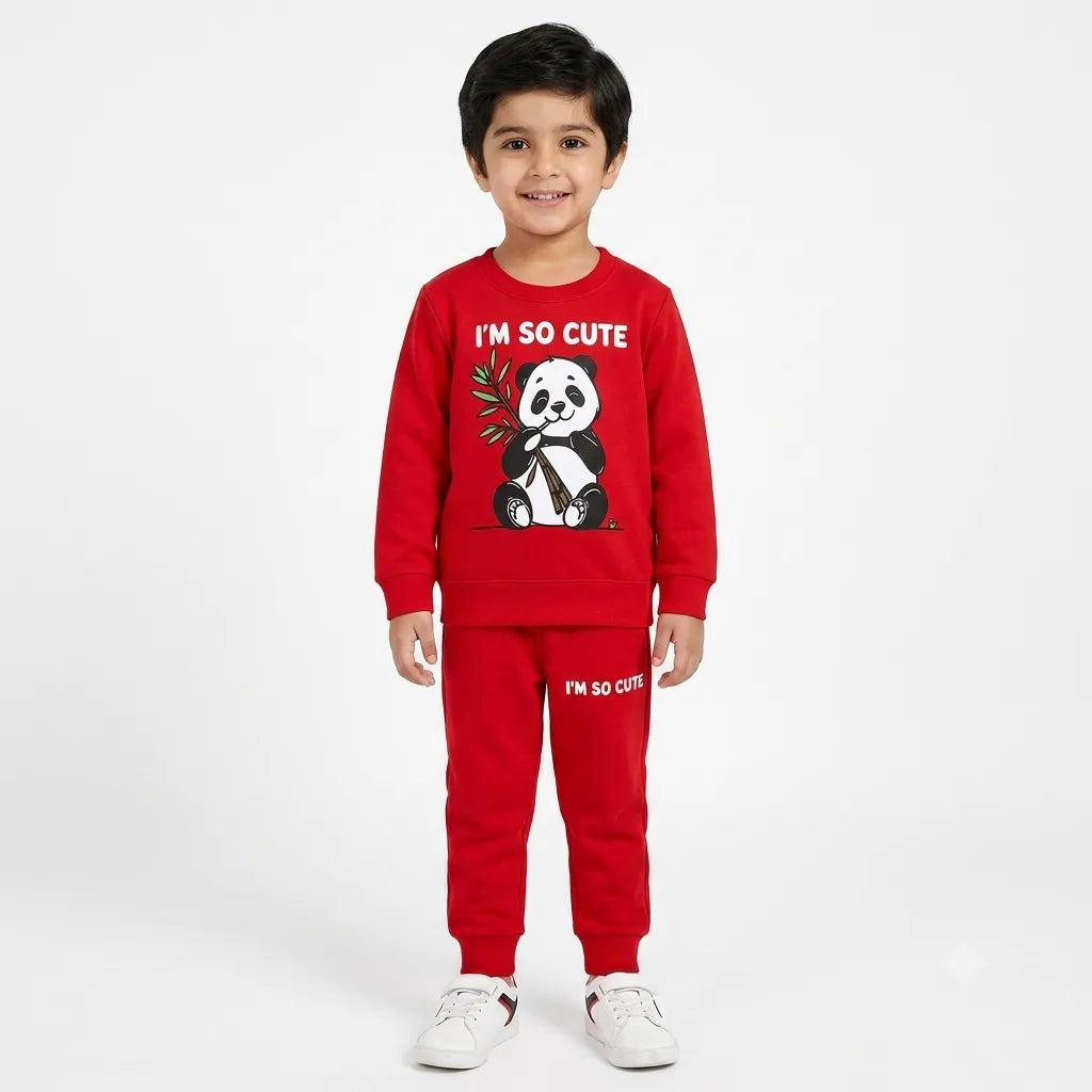 Boys Red Cute Panda Winter Coord Set (2 Piece) - Size 1 - 12 Years