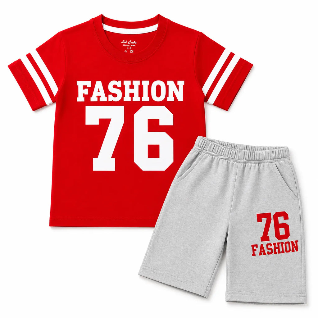 Boys Red Fashion 76 Summer Coord Set (2 Piece) Age 1 - 12 Years