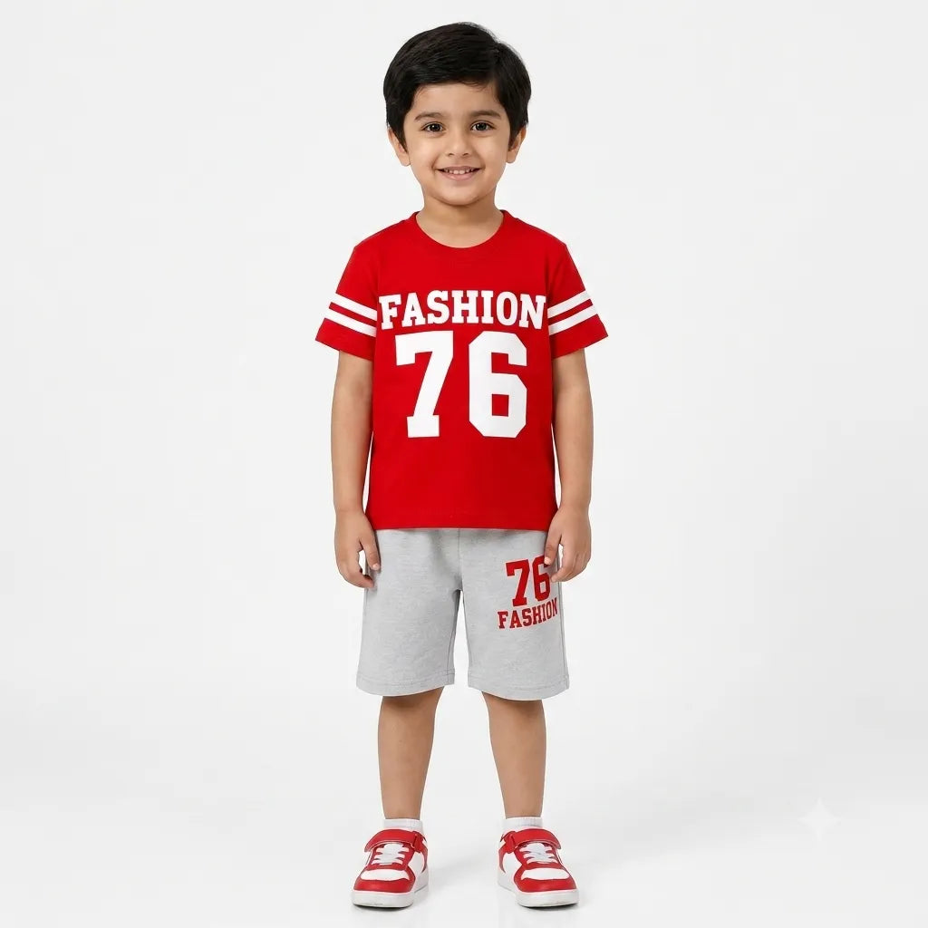 Boys Red Fashion 76 Summer Coord Set (2 Piece) Age 1 - 12 Years