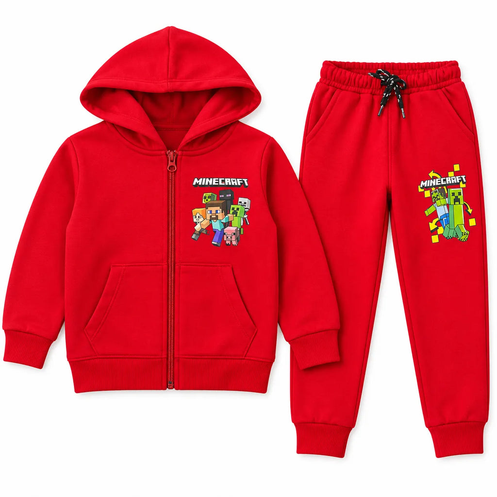 Boys Red MineCraft Fleece Winter Coord Set (2 Piece) - Size 1 - 10 Years