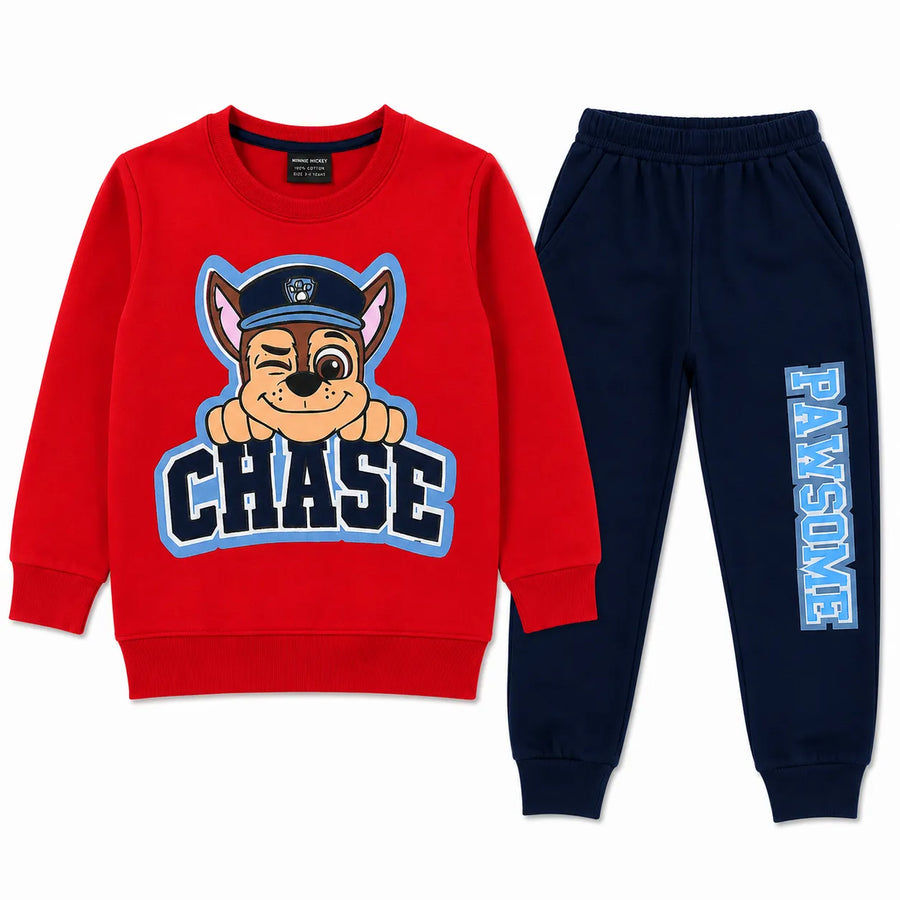 Boys Red & Navy Blue Chase Paw Team Winter Coord Set (2 Piece) - Size 1 - 12 Years