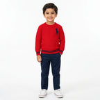 Boys Red Polo Print Winter Sweater Round Neck (Size 3 - 6 Years)