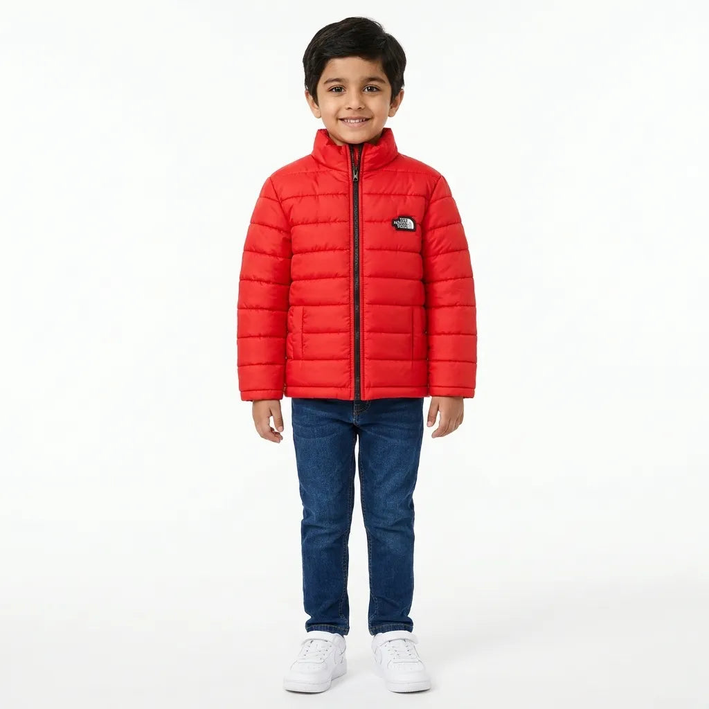 Boys Red Puffer Jacket – The North Face Print (Size 2 - 7 Years)