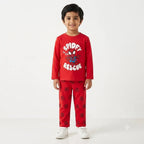 Boy wearing Lil' Cubs red Spidey summer 2-piece coord set for ages 1 to 12 years, featuring Spiderman print and comfortable fabric.