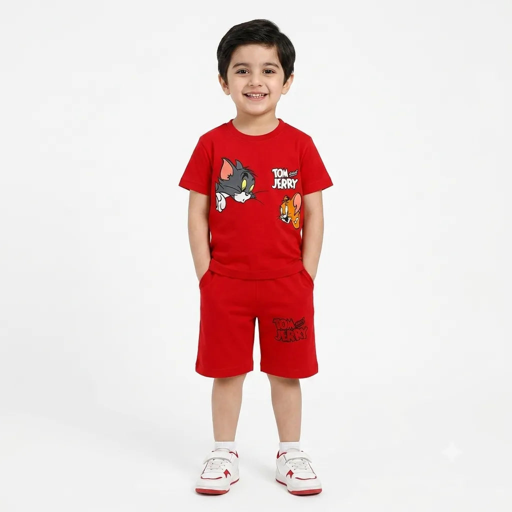 Boys Red Tom & Jerry Summer Coord Set (1–12 Years)