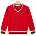 Boys Red Winter V-Neck Sweater with Crocodile Print (Size 3 - 6 Years)