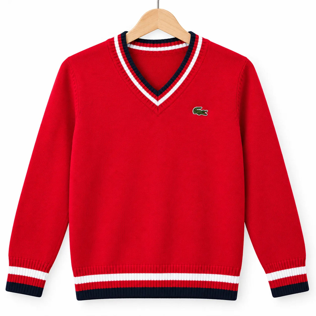 Boys Red Winter V-Neck Sweater with Crocodile Print (Size 3 - 6 Years)