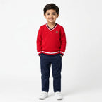 Boys Red Winter V-Neck Sweater with Crocodile Print (Size 3 - 6 Years)