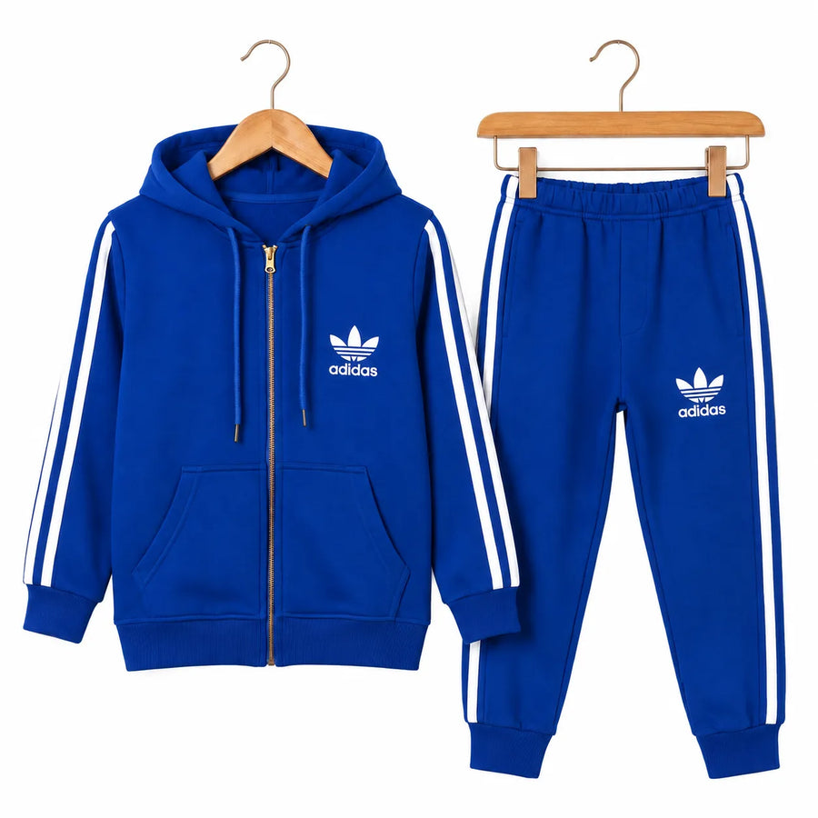 Boys Royal Blue Adidas Zipper Hoodie Winter Coord Set (2 Piece) - Size 1 - 12 Years
